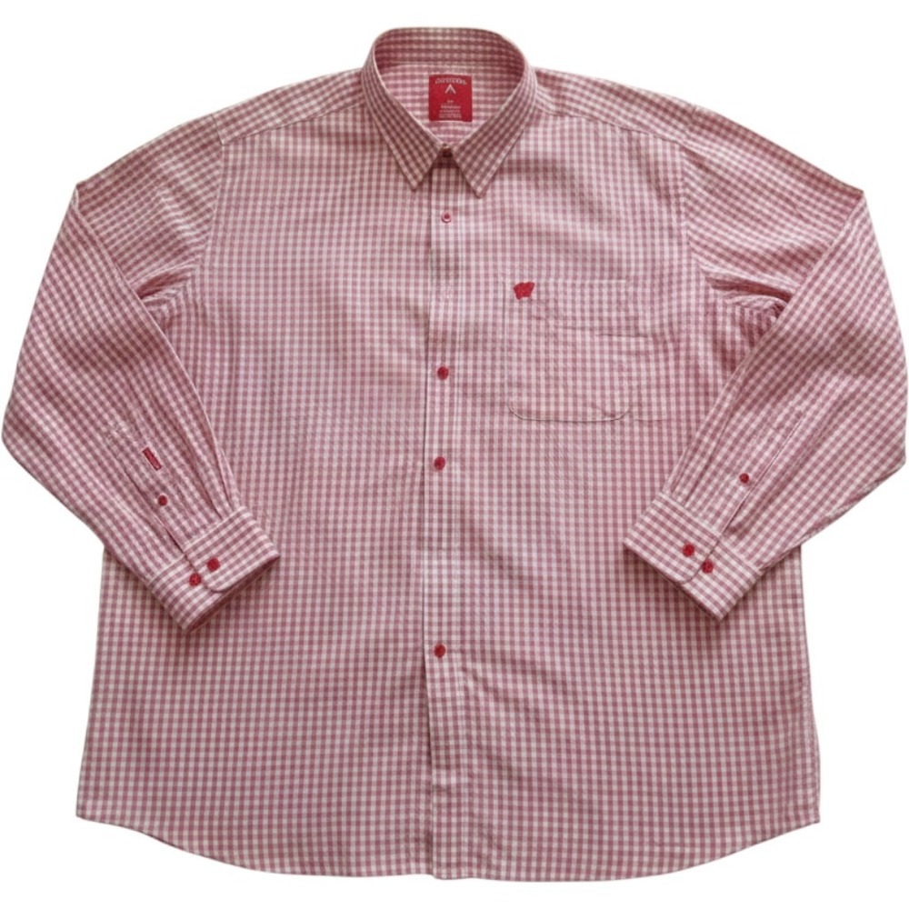 Antigua Wisconsin Badgers Men Sz 2XL Red Gingham Check OCBD Shirt Logo (M471)